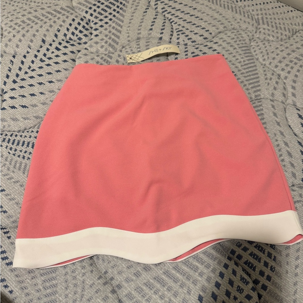 She + Sky Pink Mini Skirt with White Accents